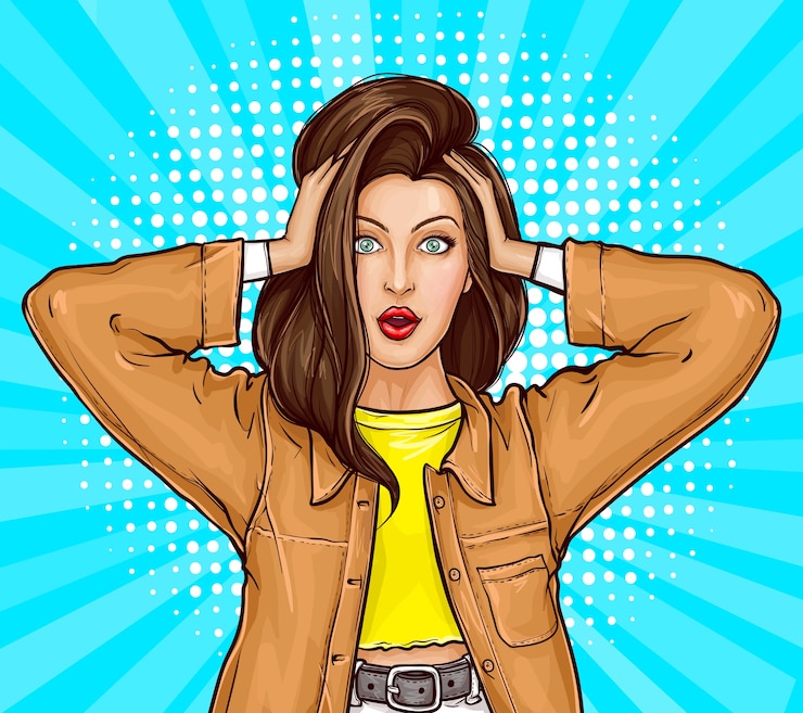 Vettore gratuito ragazza scioccata che tiene le mani sulla testa in stile pop art