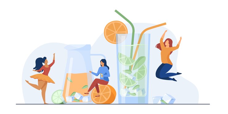 Vettore gratuito ragazze felici che bevono limonata fresca