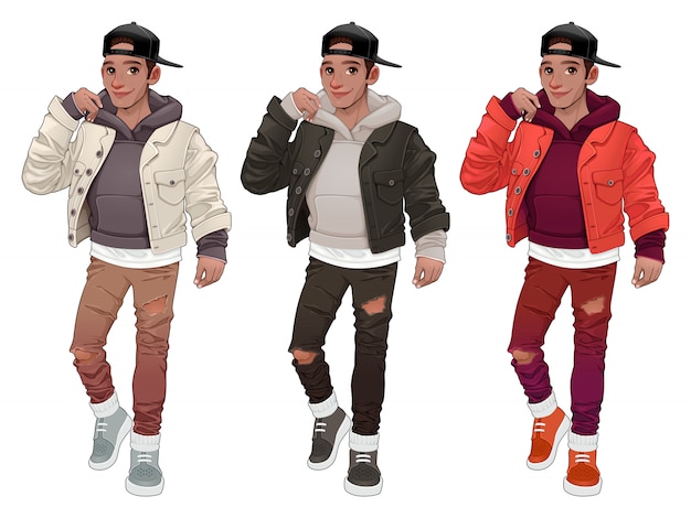 Ragazzo di moda in tre diverse versioni