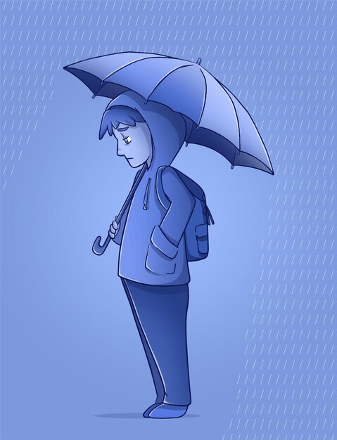 Ragazzo triste con l'ombrello