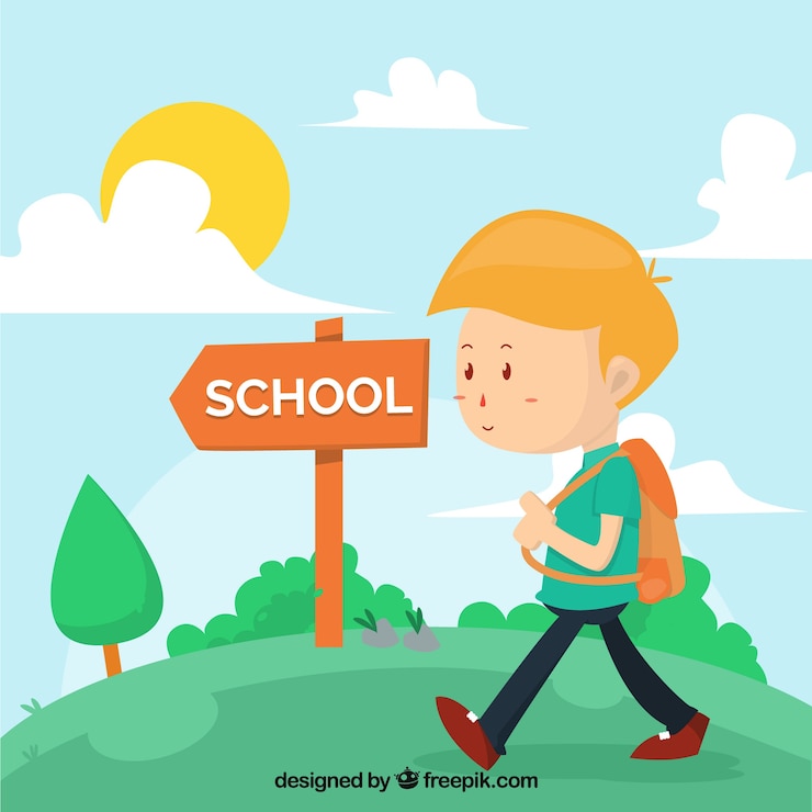 Vettore gratuito ragazzo, zaino, camminare, scuola