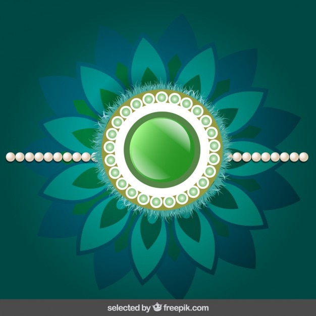 Vettore gratuito rakhi con sfondo verde floreale gioielli