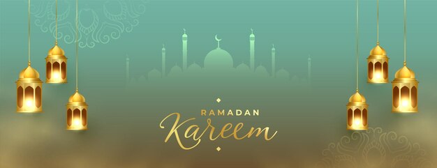 Ramadan kareem lanterna dorata eid festival bellissimo banner design
