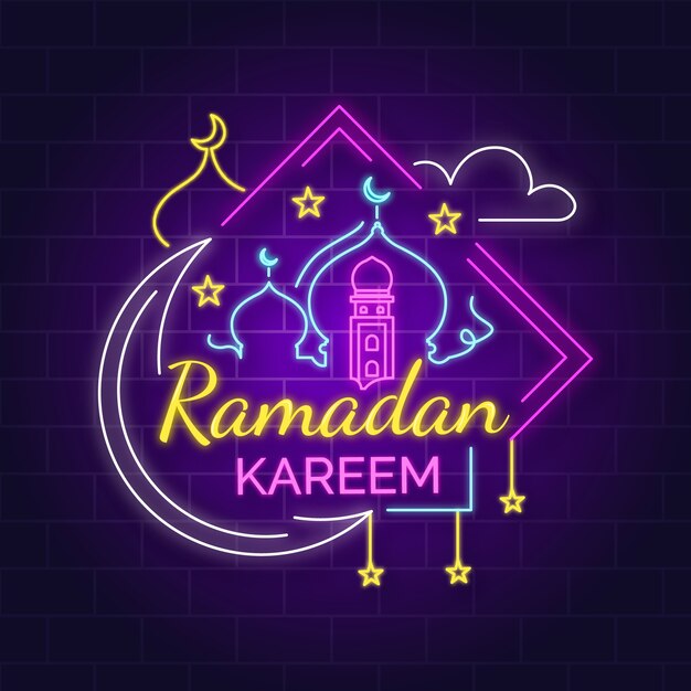 Ramadan lettering insegna al neon