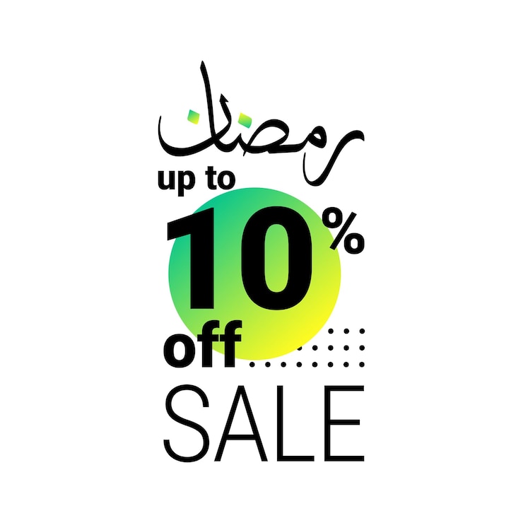 Vettore gratuito ramadan super sale ottieni fino al 10 di sconto sul banner di sfondo verde punteggiato