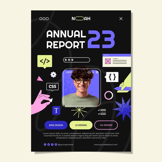 Rapporto annuale del web designer di design piatto