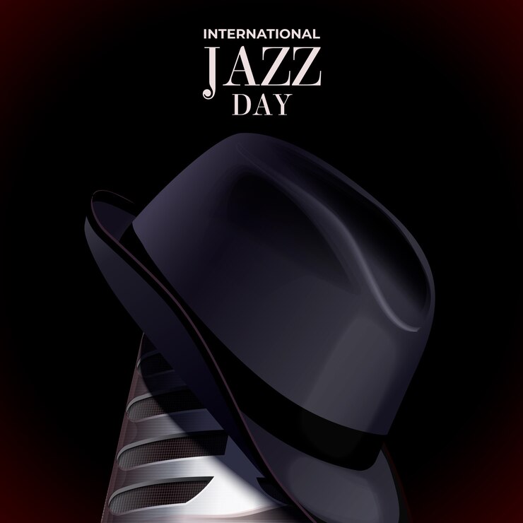 Vettore gratuito realistica giornata jazz internazionale e cappello da gentiluomo