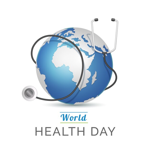 Realistica giornata mondiale della salute con il pianeta e lo stetoscopio