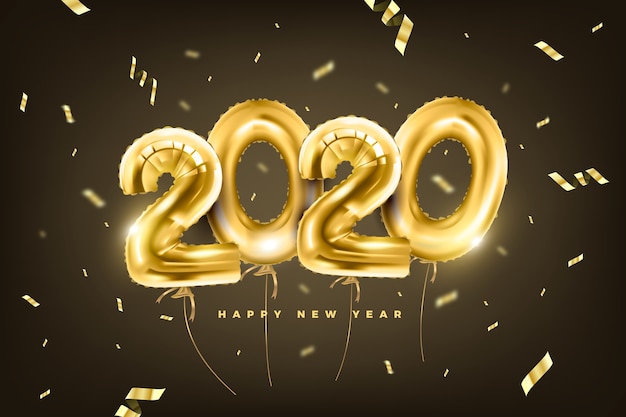 Realistico capodanno 2020 palloncini sullo sfondo