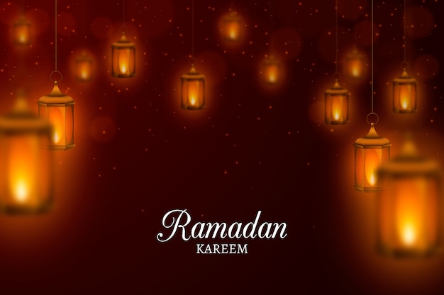 Realistico felice Ramadan Kareem con luci