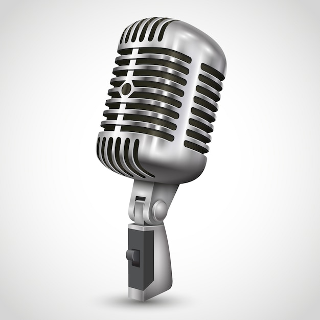 Realistico microfono retrò singolo design argento con interruttore nero