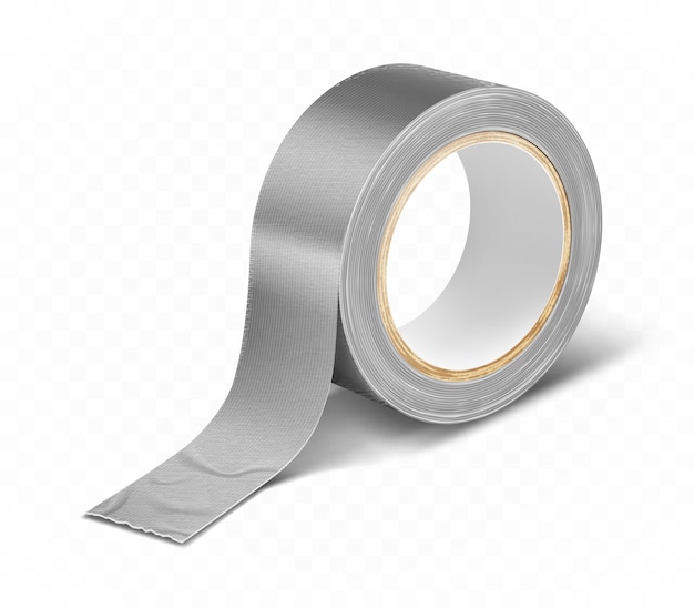 Realistico nastro adesivo grigio argentato a rotolo