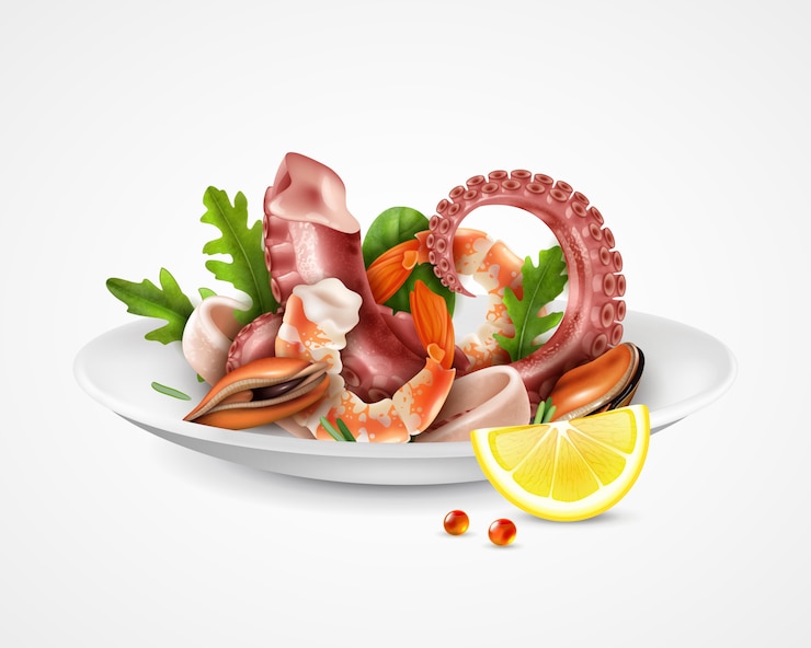 Vettore gratuito realistico piatto da cocktail di frutti di mare