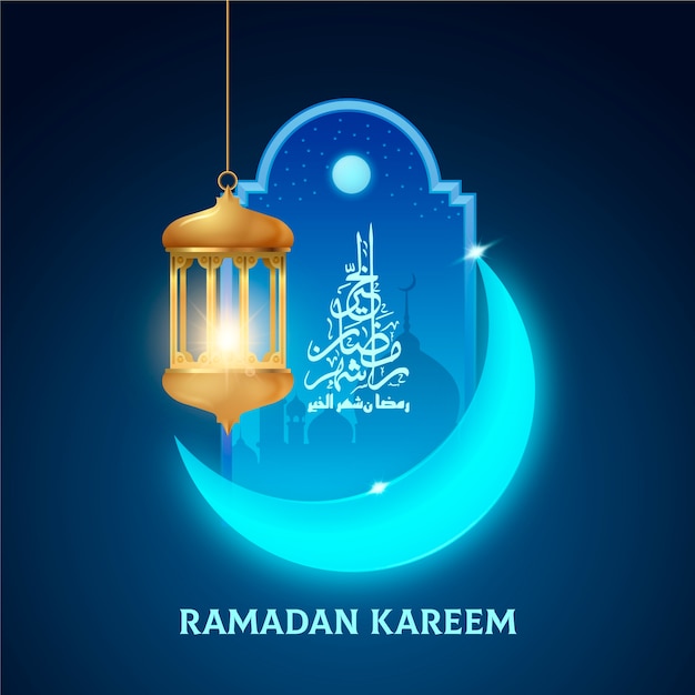 Realistico sfondo ramadan con luna e candela