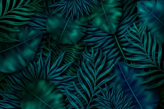 Realistico sfondo scuro foglie tropicali