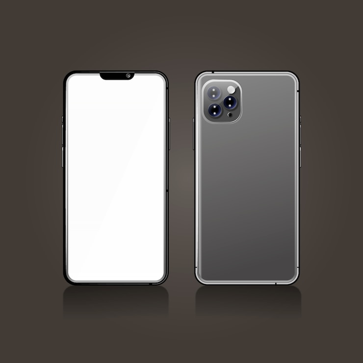 Vettore gratuito realistico smartphone grigio anteriore e posteriore