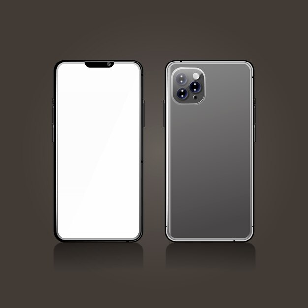 Realistico smartphone grigio anteriore e posteriore