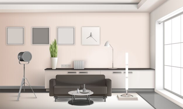 Realistico soggiorno interior design 3d