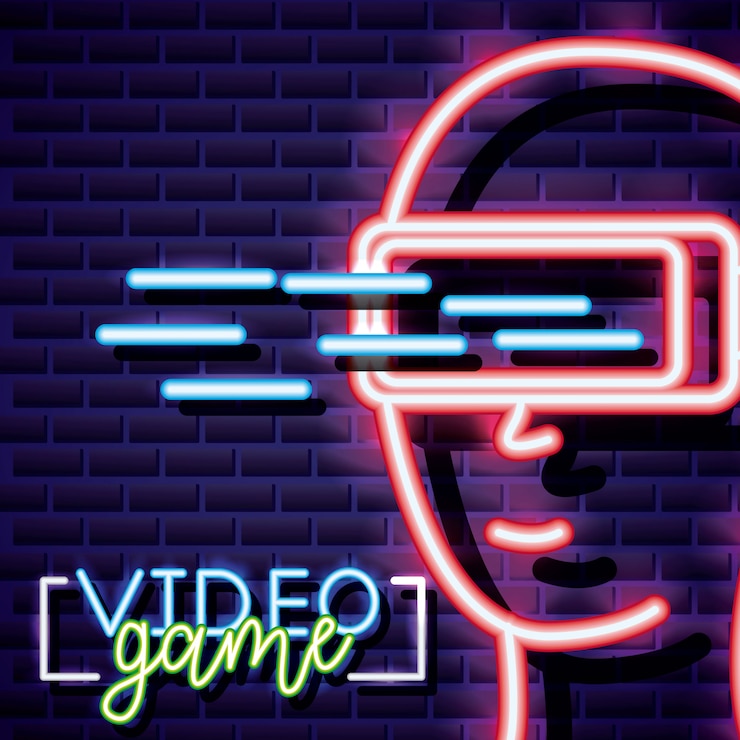 Vettore gratuito realtà virtuale, videogioco neon stile lineare
