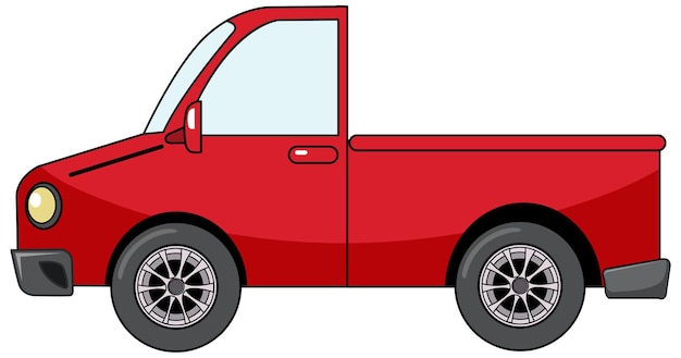 Red pick up car in stile cartone animato isolato su bianco