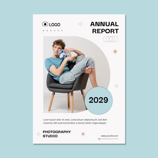 Relazione annuale dello studio fotografico di design piatto
