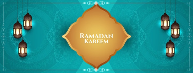 Religioso Ramadan Kareem festival islamico banner design vettoriale