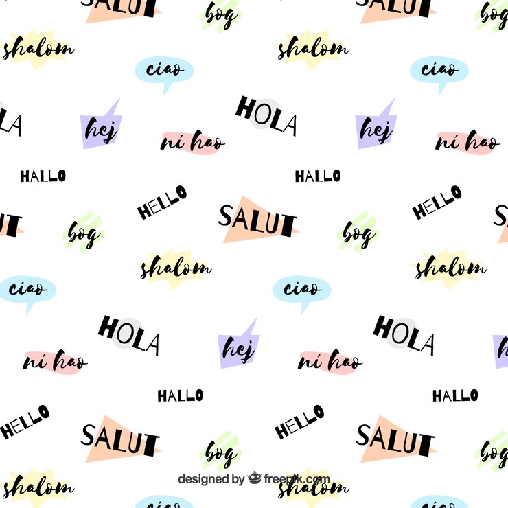 Vettore gratuito reticolo disegnato a mano con ciao parola in diverse lingue