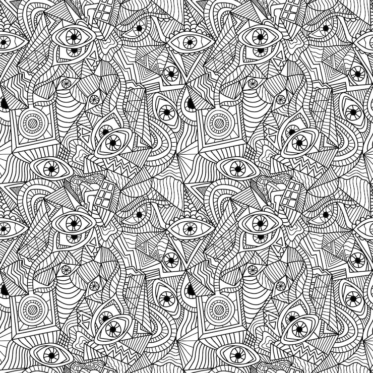 Vettore gratuito reticolo senza giunte del hippie di scarabocchi disegnati a mano del fumetto