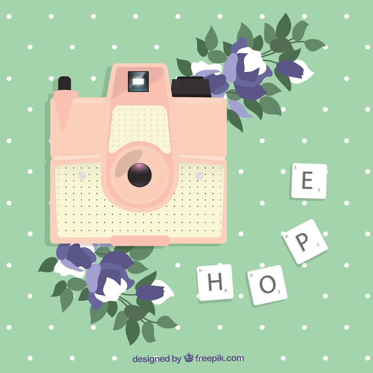 Vettore gratuito retro macchina fotografica con i fiori