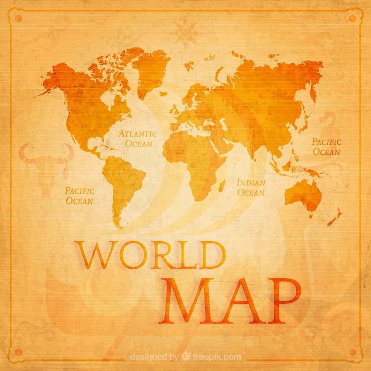 Vettore gratuito retro mappa del mondo in toni arancioni