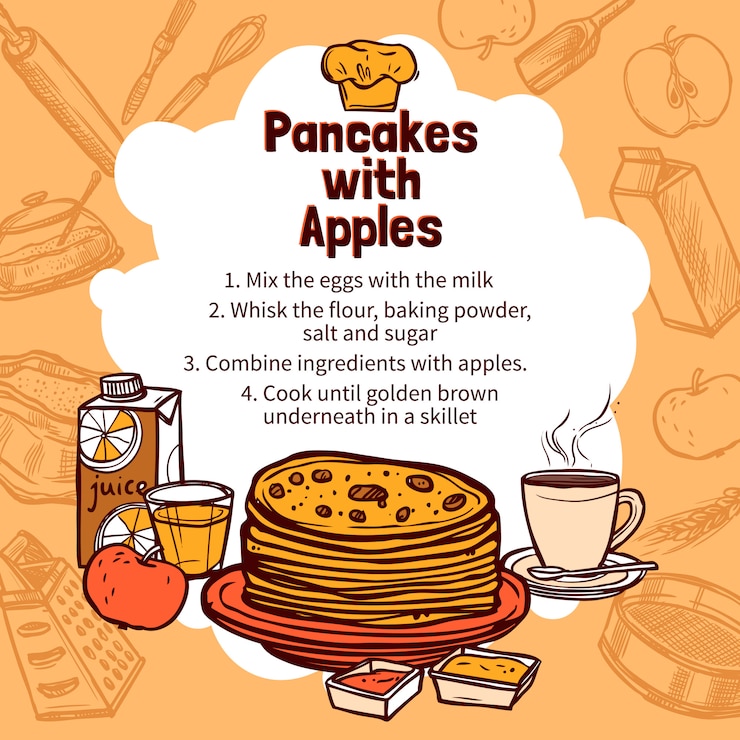 Vettore gratuito ricetta di apple pancakes