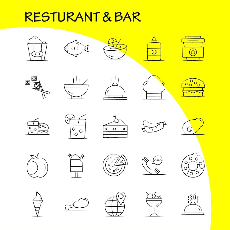 Vettore gratuito ristorante e bar icona disegnata a mano per web print e mobile