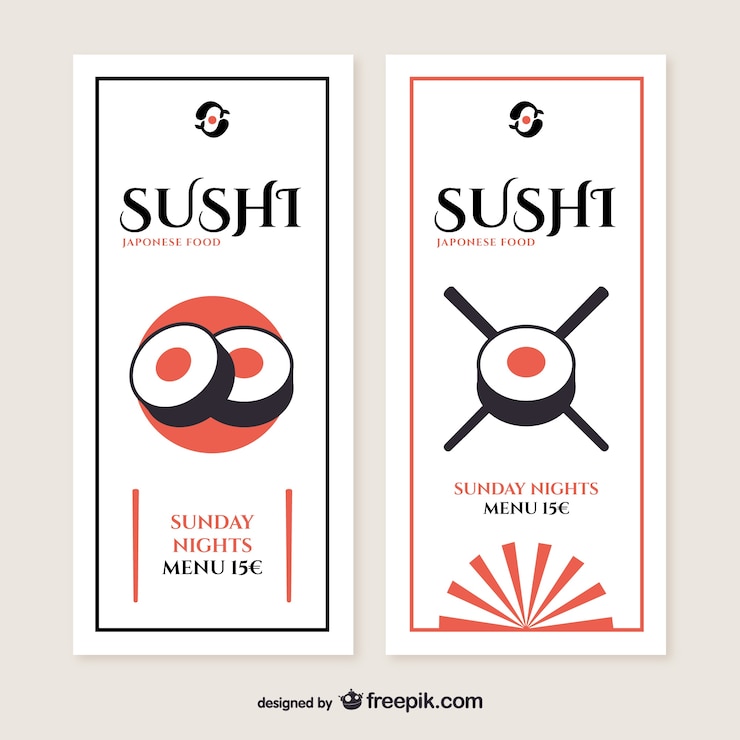 Vettore gratuito ristorante sushi volantini