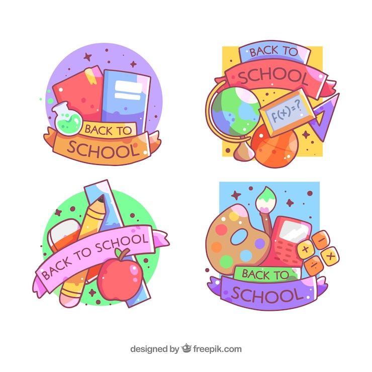 Vettore gratuito ritorno a scuola colorato distintivo collezione