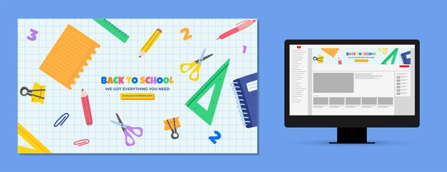Ritorno piatto per l'arte del canale youtube della scuola con materiale scolastico