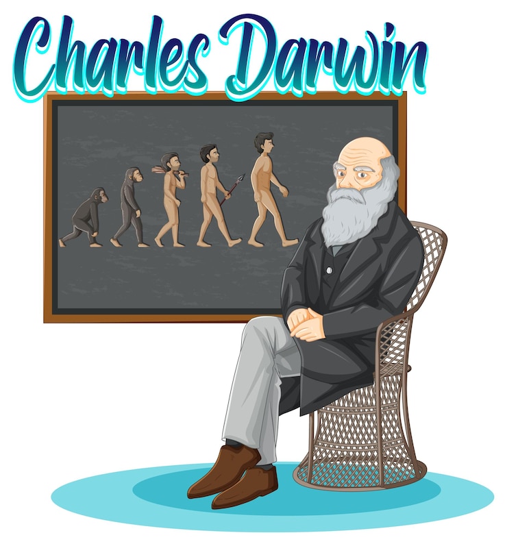 Vettore gratuito ritratto di charles darwin in stile cartone animato