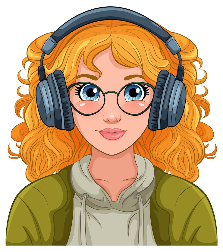 Vettore gratuito ritratto di donna che indossa l'auricolare ascoltando musica