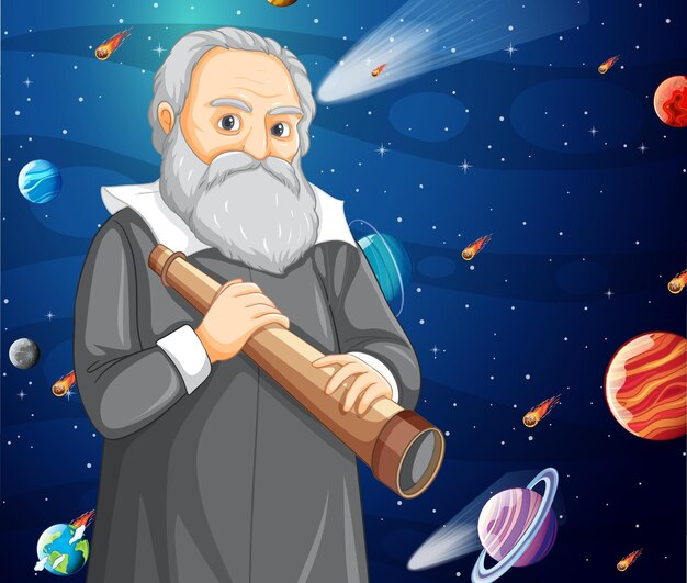 Ritratto di Galileo Galilei in stile cartone animato