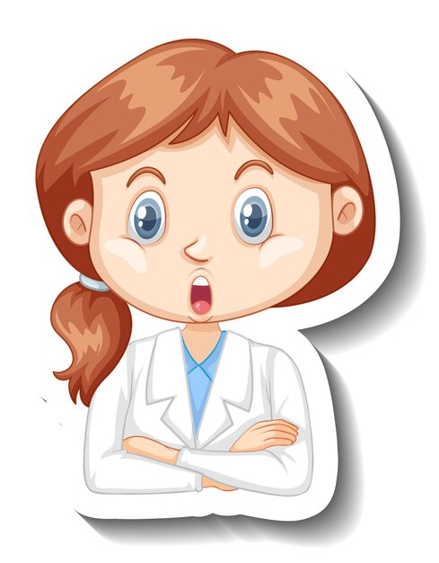 Ritratto di una ragazza in abito da scienze adesivo personaggio dei cartoni animati