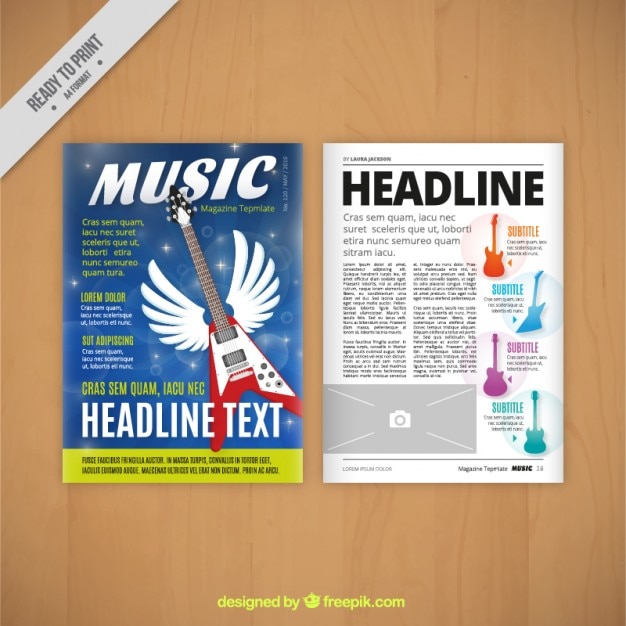 Vettore gratuito rivista musicale con la chitarra elettrica