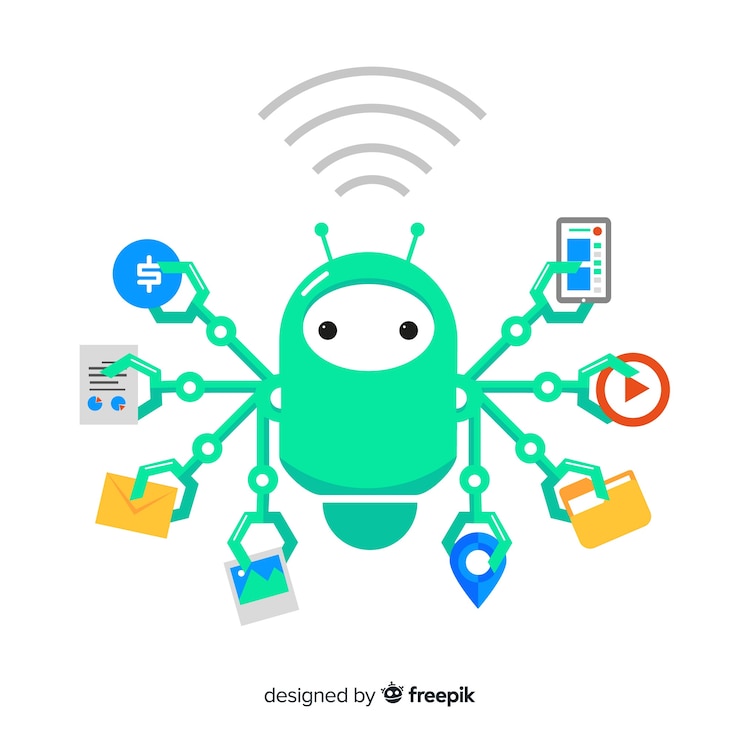 Vettore gratuito robot multitasking piatto