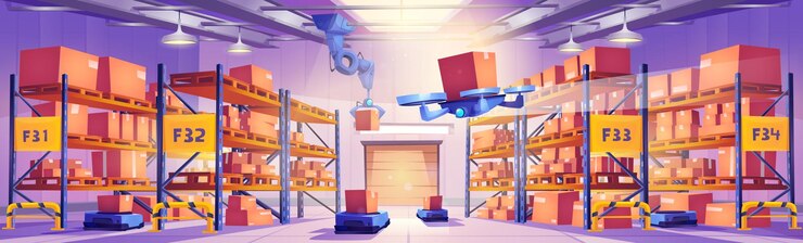 Vettore gratuito robot nelle macchine automatizzate interne del magazzino