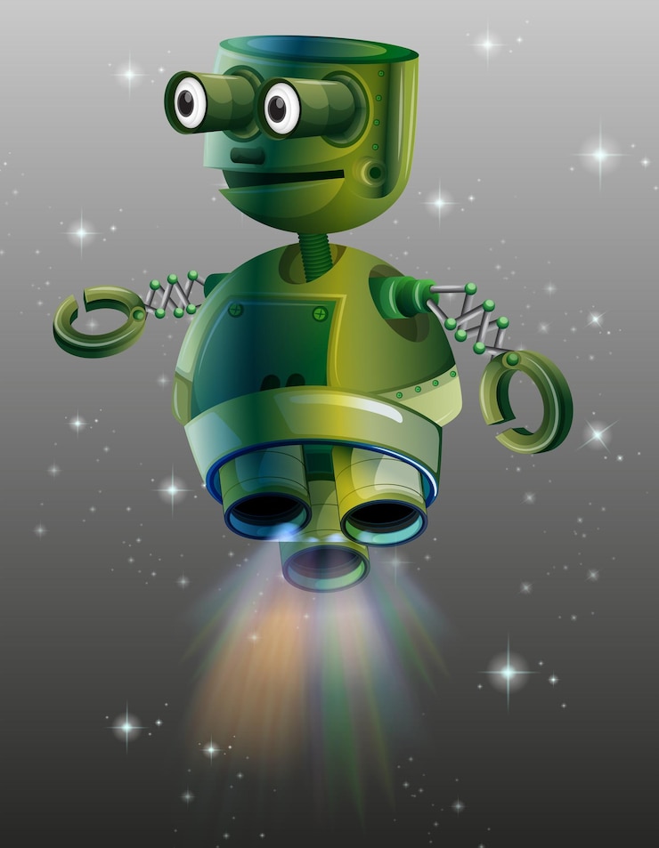 Vettore gratuito robot verde che vola nello spazio