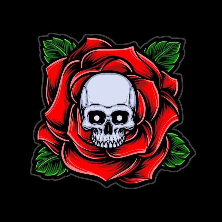 Vettore gratuito rosa con logo vettoriale teschio