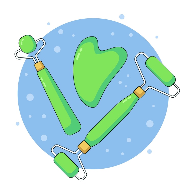 Vettore gratuito rullo di giada disegnato a mano e illustrazione di gua sha