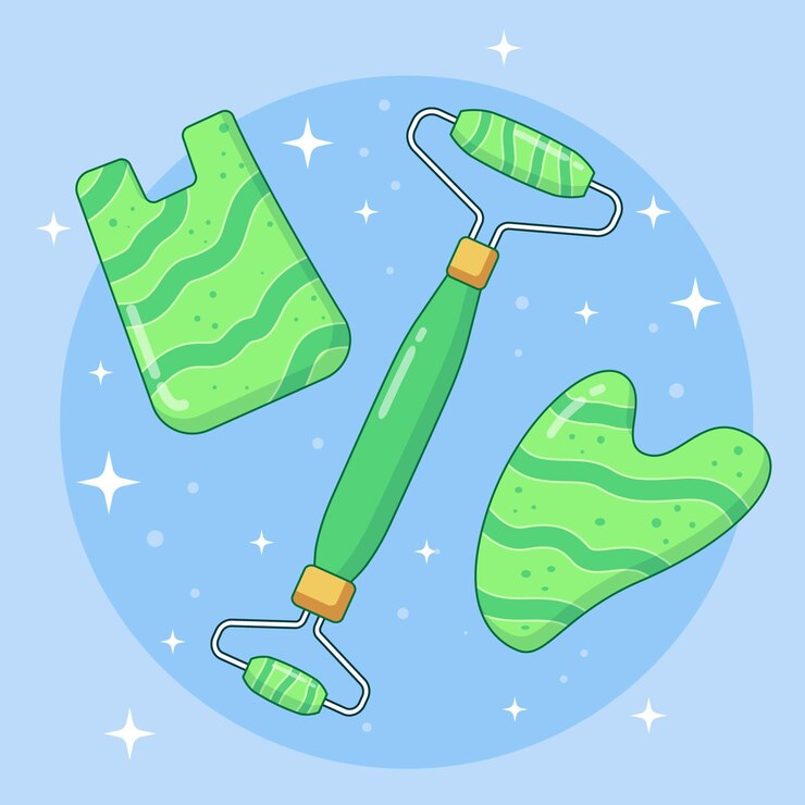 Vettore gratuito rullo di giada disegnato a mano e illustrazione di gua sha