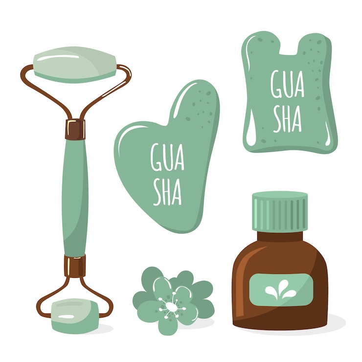 Vettore gratuito rullo di giada disegnato a mano piatto e gua sha