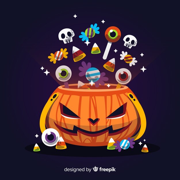 Sacchetto di caramelle colorate halloween con design piatto