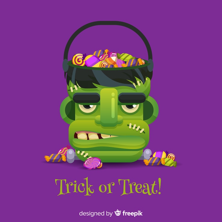 Vettore gratuito sacchetto di caramelle colorate halloween con design piatto