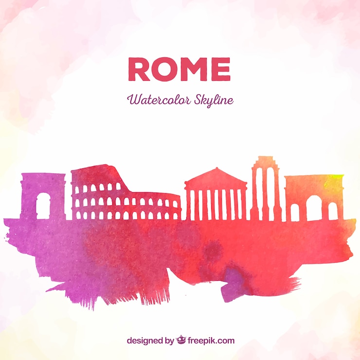 Vettore gratuito sagoma skyline sullo sfondo in stile acquerello